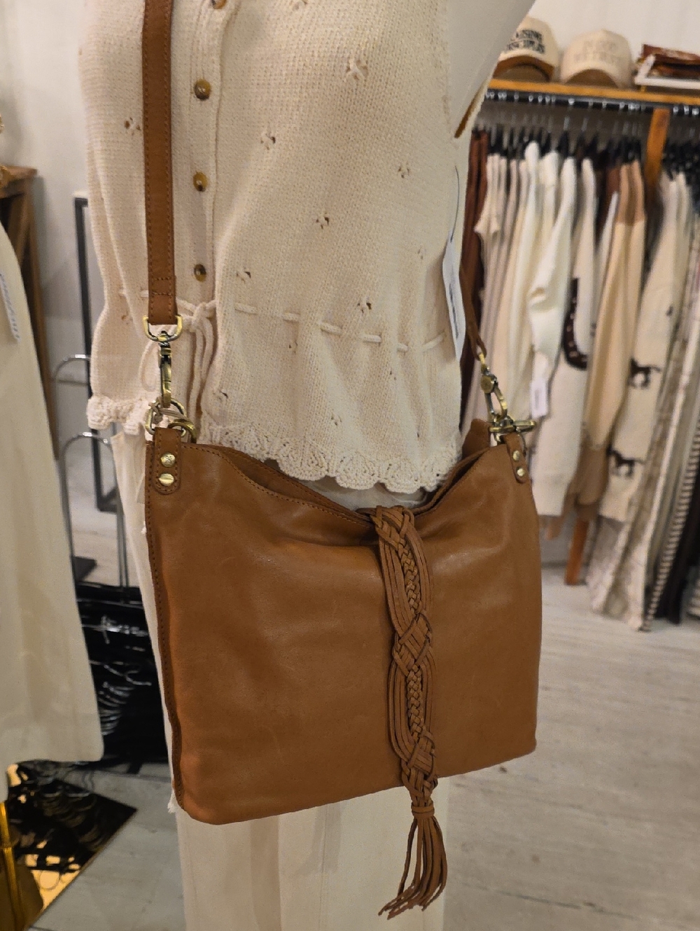 Gorgeous Leather Hobo Pier Harvest Wheat Tan Leather Crossbody Bag - Women